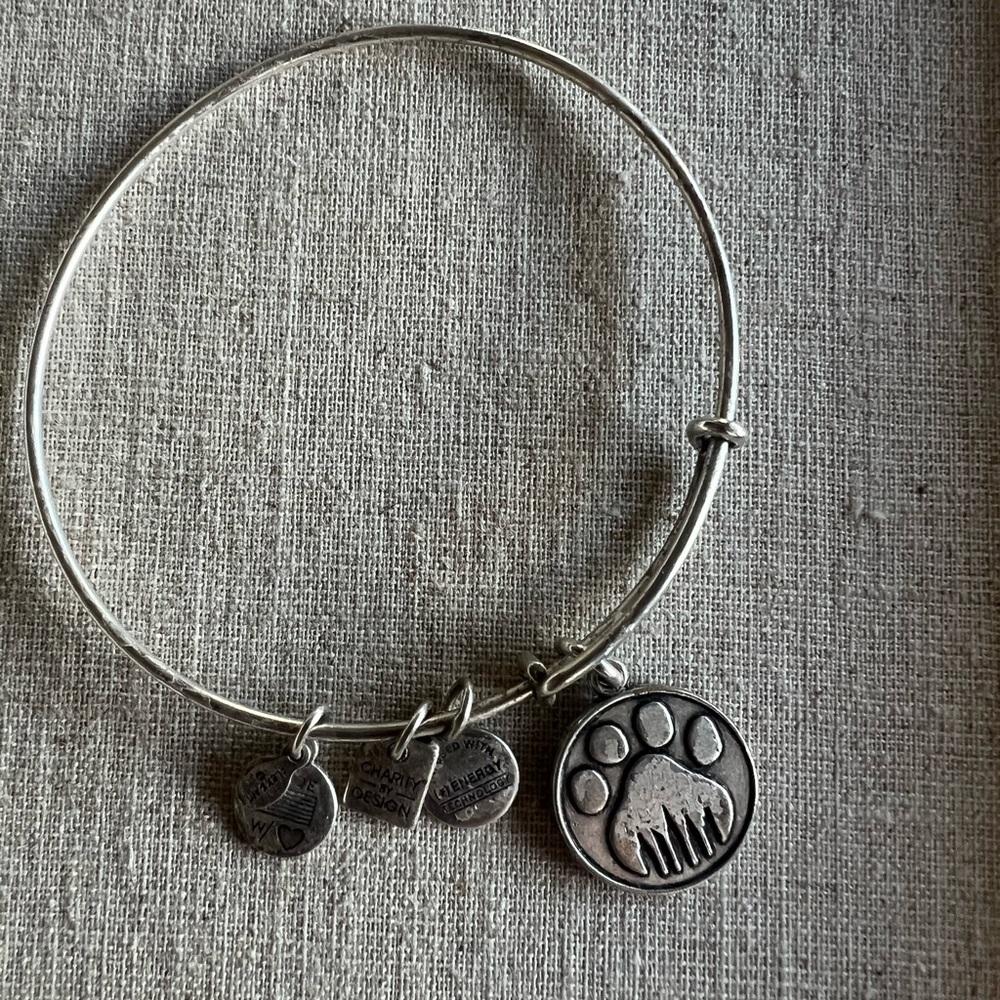 Alex & Ani Brushed Silver Paw Print Charm Bangle Bracelet